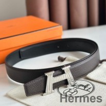 Ceinture Réversible Hermes H Take Off 32MM en Cuir Clémence Chocolat