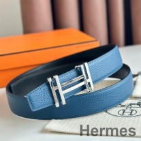 Ceinture réversible Hermes H au Carre 32MM en cuir Bleu Clémence