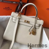 Hermes Kelly 25cm Sac Retourne En Cuir Craie Clémence