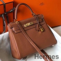Sac Hermes Kelly 25cm Retourne En Cuir Clémence Doré