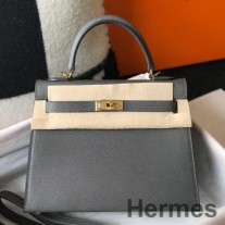 Sac Hermes Kelly 25cm Sellier En Cuir Epsom Ardoise