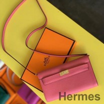 Portefeuille Hermes Kelly Classique To Go En Cuir De Veau Epsom Rose Rouge à Lèvres