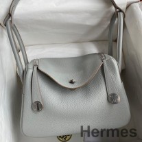Sac Hermes Lindy 26 Fait Main En Cuir Clémence Bleu Glacier
