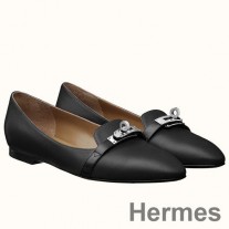 Hermes Ballerines Pegase En Cuir Noir