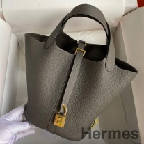 Sac Hermes Picotin Lock 18 fait main en cuir Etain Clémence