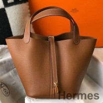 Sac Hermes Picotin Lock 22 En Cuir Clémence Doré