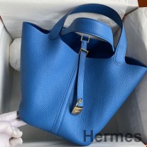 Sac Hermes Picotin Lock 22 fait main en cuir Mykonos Clemence