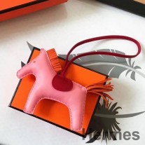 Charme De Sac Hermes Rodeo Horse En Cuir Rose/Rouge/Orange