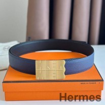 Ceinture réversible Hermes Typo 32MM en cuir de veau Epsom bleu