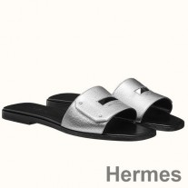 Hermes View Sandales En Cuir Epsom Argenté