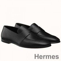 Mocassins Hermes Ancora En Cuir De Chèvre Noir