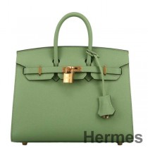 Hermes Birkin 25 Sellier Sac Fait Main En Cuir De Veau Epsom Vert Criquet
