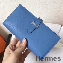 Hermes Bleu Jean Epsom Bearn Gusset Portefeuille