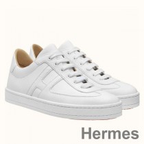 Baskets Hermes Boomerang en cuir Epsom blanc