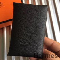 Porte-Cartes Hermes Calvi En Cuir Epsom Noir