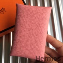 Porte-Cartes Hermes Calvi En Cuir Epsom Rose