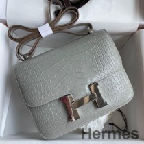 Sac Hermes Constance 18 Fait Main En Cuir D'alligator Gris Mat