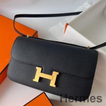 Hermes Constance Elan Sac Fait Main En Cuir De Veau Epsom Noir