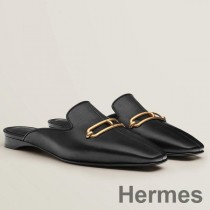 Mules Hermes Esmee en cuir de veau noir