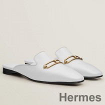 Mules Hermes Esmee en cuir de veau blanc