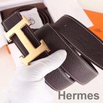 Boucle de ceinture Hermes H et bracelet Clémence chocolat 32 mm