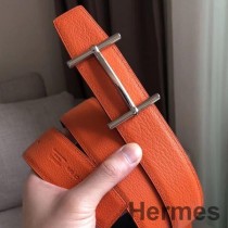 Ceinture réversible Hermes H d'Ancre en cuir orange/noir