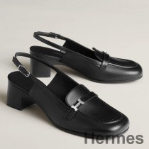 Escarpins Hermes Infinie 50 Slingback en cuir noir