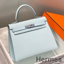 Sac Hermes Kelly 28cm En Cuir Epsom Bleu Brume PHW