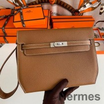 Pochette Hermes Kelly Depeches 25 en cuir de veau Epsom doré