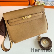 Pochette Hermes Kelly Depeches 25 en cuir de veau Epsom Sésame