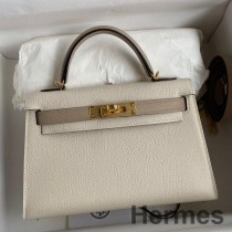 Sac Hermes Kelly Mini II Sellier Bicolor fait main en cuir de veau Epsom Craie et Trench