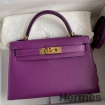 Hermes Kelly Mini II Sellier Sac Fait Main En Cuir De Veau Epsom Anémone