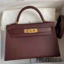 Hermes Kelly Mini II Sellier Sac Fait Main En Cuir De Veau Epsom Bordeaux