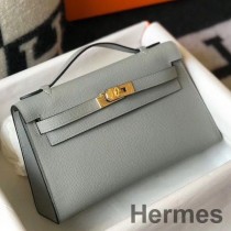 Sac Hermes Kelly Pochette En Cuir Epsom Bleu Glacier