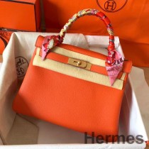 Hermes Kelly Retourne 28 Sac Fait Main En Cuir Orange Clémence