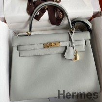 Hermes Kelly Retourne 32cm Sac Fait Main En Cuir De Veau Swift Bleu Glacier
