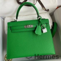 Hermes Kelly Sellier 25 Sac Fait Main En Cuir De Veau Epsom Bambou