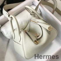 Hermes Lindy Mini Sac En Cuir Clémence Blanc GHW