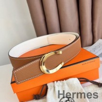 Ceinture réversible Hermes Luck 38MM en cuir de veau Epsom doré et blanc