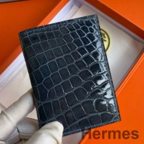 Porte-Cartes Hermes MC² Euclide en Cuir Alligator Brillant Colvert Bleu