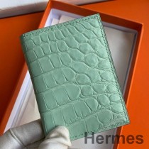 Porte-Cartes Hermes MC² Euclide en Cuir Alligator Mat Vert D'eau