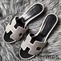 Sandales Hermes Oasis en daim blanc avec strass