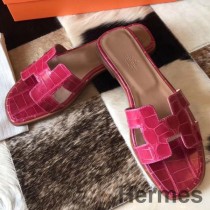 Sandales Hermes Oran En Crocodile Niloticus Brillant Rose Schéhérazade