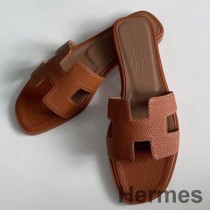 Sandales Hermes Oran Slide En Cuir Clémence Doré