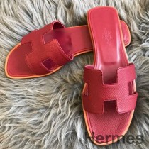 Hermes Sandales Oran Slide En Cuir De Veau Epsom Rubis
