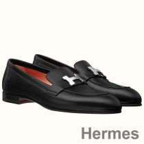 Mocassins Hermes Paris En Cuir De Chèvre Noir