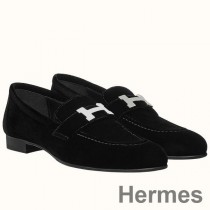 Hermes Paris Mocassins En Velours Noir