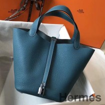 Sac Hermes Picotin Lock 18 En Cuir Bleu Jean Clémence