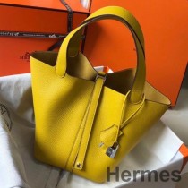Sac Hermes Picotin Lock 18 En Cuir Jaune Clémence