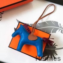 Charme De Sac Hermes Rodeo Horse En Cuir Bleu/Camarel/Rubis
